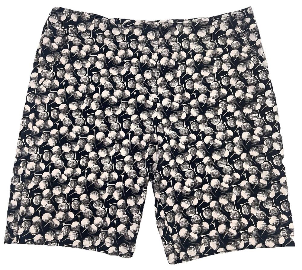Izod Bermuda Shorts Womens Size 14 Black White Golf Balls Novelty Print Pockets